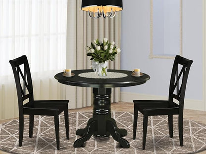 East West Furniture SHCL3-BLK-W 3 Piece Dining Table Set for Small Spaces Contains a Round Kitchen Table with Pedestal and 2 Dining Room Chairs, 42x42 Inch, Black