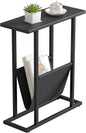 Yusong Small Narrow Side Table for Small Spaces, 17.7" W Slim End Table Nightstand with Storage Holder, Accent Skinny Snack Couch Bedside Table, Black Oak, Complete Iron Pipes