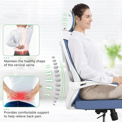 Home Office Chair,Ergonomic Big and Tall Office Desk Chair with Flip-up Arms/Headrest/Adjustable Lumbar Support/Tilt Function/450 lbs Heavy Duty Office Chair-Mesh （Blue）