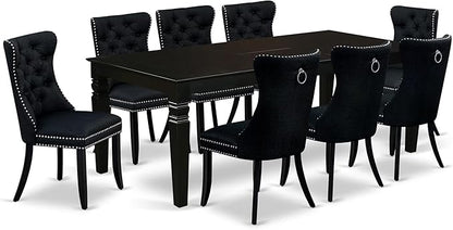 East West Furniture LGDA9-BLK-24 9 Piece Dining Table Set Includes a Rectangle Kitchen Table with Butterfly Leaf and 8 Polyester Fabric Upholstered Chairs, 42x84 Inch, Black
