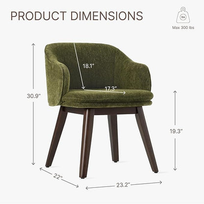 Wooden Dining Chairs Set of 2, Fabric Upholstered Modern Dining Room Chairs with Barrel Backrest & Double-Layer Thick Cushion for Living Room, Restaurant, Kitchen and Café, Green
