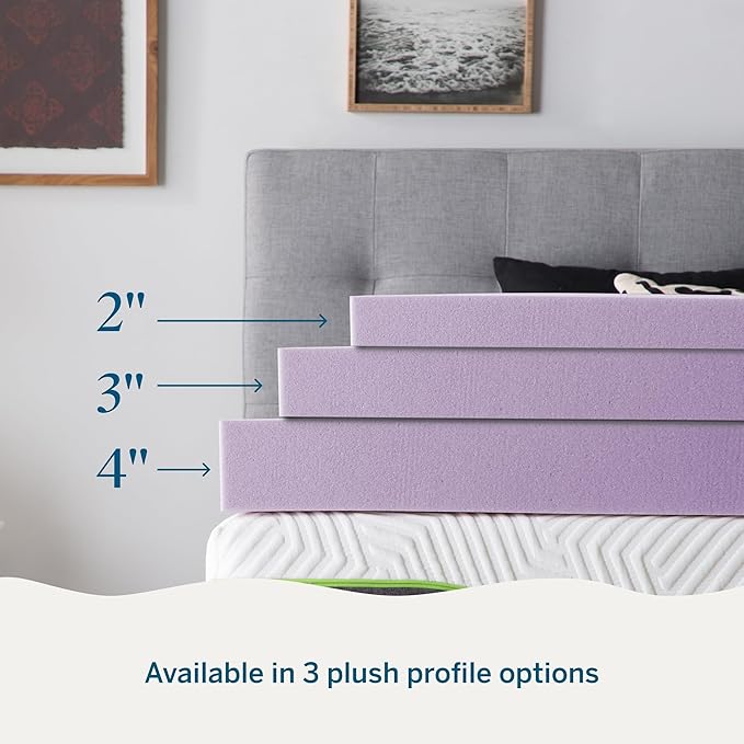 Lucid 4 Inch Lavender Infused Memory Foam Mattress Topper - Ventilated Design – Pressure Relieving Bed Topper - Mattress Pad – CertiPur Certified - Twin XL Size