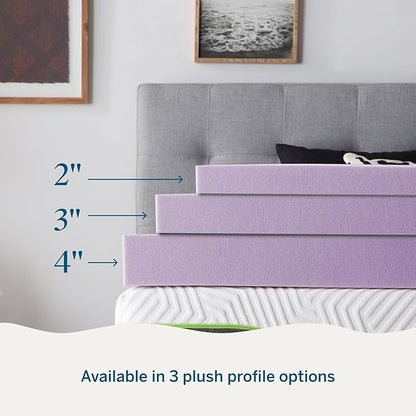 Lucid 4 Inch Lavender Infused Memory Foam Mattress Topper - Ventilated Design – Pressure Relieving Bed Topper - Mattress Pad – CertiPur Certified - California King Size