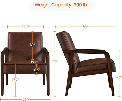 Yaheetech PU Leather Accent Chair, Mid-Century Modern Barrel Chair with Wooden Frame and Soft Thick Padded for Living Room Bedroom Home Office, Dark Brown