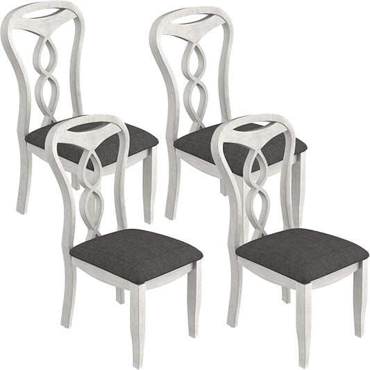 Solid Wood Dining Chair Set of 4, Kitchen Dining Room Chair with Upholstered Cushion & Wooden Legs, Modern Wood Side Chairs for for Kitchen, Washed Gray