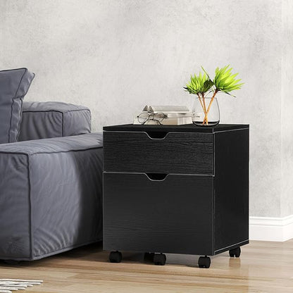 HollyHOME File Cabinet, 2 Drawers Filing Cabinet for Home Office, with Wheels, for A4, Letter Sized Documents, Hanging File Folders,Black