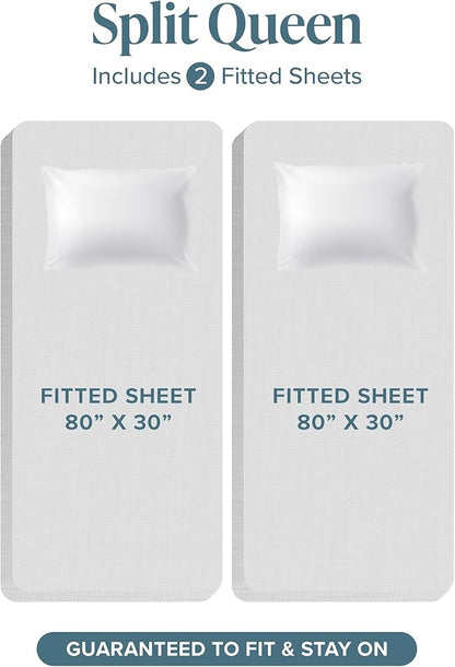 Bare Home Split Queen Sheet Set - 1800 Ultra-Soft Microfiber Split Queen Bed Sheets - Double Brushed - Deep Pockets - Easy Fit - 5 Piece Set - Bedding Sheets & Pillowcases (Split Queen, Grey)