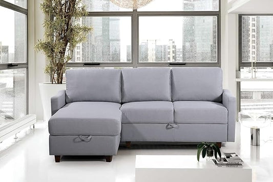 Container Furniture Direct Sectional Sofa with Storage – Modern Upholstered Living Room Couch, Reversible Chaise for Home, Apartment, Office, 81.9” L, Light Grey