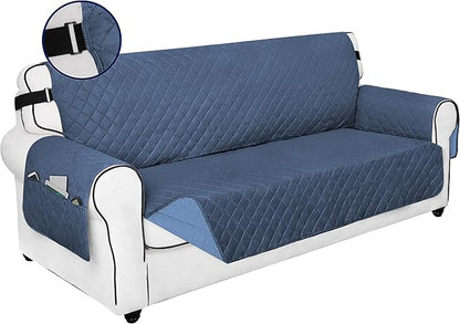 PureFit Reversible Sofa Couch Cover Water Resistant Couch Covers for 3 Cushion, Washable Furniture Cover with Non-Slip Foam and Adjustable Strap for Dogs, Pets (Oversized Sofa, Dark Blue/Light Blue)