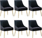 Modern Velvet Dining Chairs Set of 6, Contemporary Upholstered Furniture Collection with Polished Gold Metal Legs, Elegant Accent Chairs for Kitchen Living Room(Black)