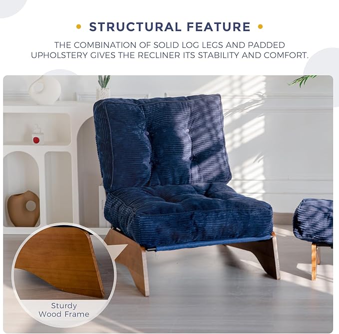 MAXYOYO Accent Chair with Ottoman Adjustable Backrest, Tufted Living Room Chair Upholstered Lounge Chair with Footrest Set, Modern Chair Cozy Reclining Chair for Reading Room, Navy