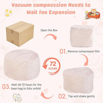Kids Bean Bag Chair Bed - Convertible Lazy Chair to Floor Mattress with Filler - Small Beanbag Chair for Boys and Girls - Floor Couch Sofa in Bedroom, Classroom, Reading Nook - Pink