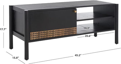 SAFAVIEH Home Collection Errington Black/Gold Accents Solid Wood 2-Shelf Media Stand