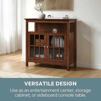 Convenience Concepts Big Sur Highboy TV Stand 36" - Modern Entertainment Center For TVs up to 40", Storage Cabinet for Dining, Living Room, & Entryway, Console Hall Table with Shelves, Dark Walnut