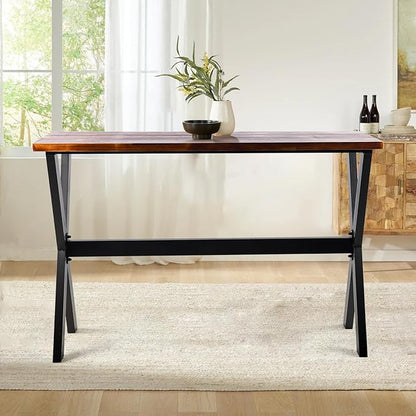 Bar Table, 47.24"L×41.33"H Bar Height Pub Table High Top Rectangular Sofa Console Table Kitchen Dining Coffee Table, for Narrow Space, Living Room, Indoor, Rustic Brown Wood, Industrial Black Metal