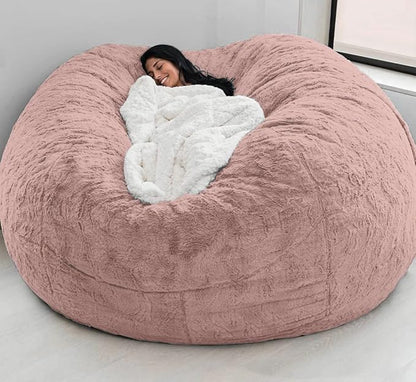 Giant Fur Bean Bag Chair Cover for Kids Adults, (No Filler) Living Room Furniture Big Round Soft Fluffy Faux Fur Beanbag Lazy Sofa Bed Cover (Light Pink, 5FT)
