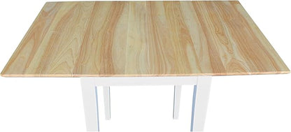 IC International Concepts, Solid Wood Small Drop Leaf Dining Table, Solid Real Wood, Sturdy Parawood, White/Natural