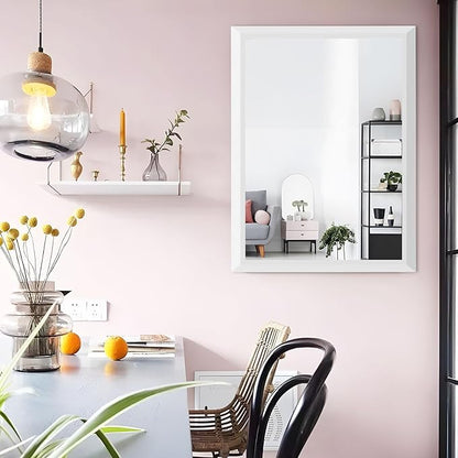 Amorho Bathroom Mirror, 28x36 Inch White Thick Metal Framed Wall Mirrors for Over Sink, Bedroom, Living Room, Entryway, Rectangle Wall-Mounted Mirrors(Horizontal/Vertical).