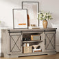 IDEALHOUSE Farmhouse TV Stand and Entertainment Center for Tv up to 65 inches with Sliding Barn Doors and Adjustable Shelf, Tv Media Console Table with Storage Cabinet for Living Room, Grey