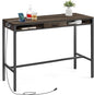 VASAGLE Bar Table with Power Outlets, 47.2 Inches Long Bar Height Pub Table, Rectangular High Top, with Movable Drawer, 2 Hooks, Narrow Storage for Kitchen, Dining, Entryway, Ash Brown