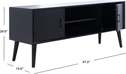 SAFAVIEH Sorrel TV Stand for up to 55" Flatscreen – Black, 2 Doors with Interior Storage, 2 Open Shelves, Entertainment Media Console (MED5701B)