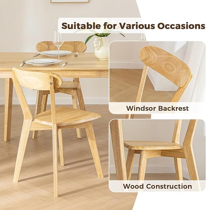 DELAVIN Soild Wood Dining Chairs Set of 6, Mid Century Oak Wood Kitchen Chairs, Vintage Dining Room Chairs Set Suitable for Kitchen, Natural
