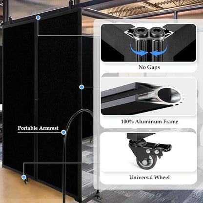 Folding Room Partition,Privacy Room Screen with Arms,Office Dividers Partition Wall,14'3"L* 6'7"H,Black