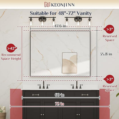 Keonjinn Gold Bathroom Mirror 48” x 36” Brushed Gold Metal Framed Mirror Rectangular Large Wall Mirror Square Corner Gold Vanity Mirror Oversized Rectangle Mirror for Over Sink(Horizontal/Vertical)