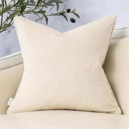 Yangest Beige Square Throw Pillow Cover Wavy Velvet Cushion Cover Modern Zippered Pillowcase for Sofa Couch Bedroom Living Room Chair, 18 x 18 Inch