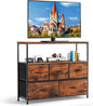 TV Stand, 5 Fabric Drawers Dresser Entertainment Center for TV up to 45 inch Wooden Media Console Table Storage Organizer with Open Shelf, for Living Room, Bedroom, or Small Space, Brown