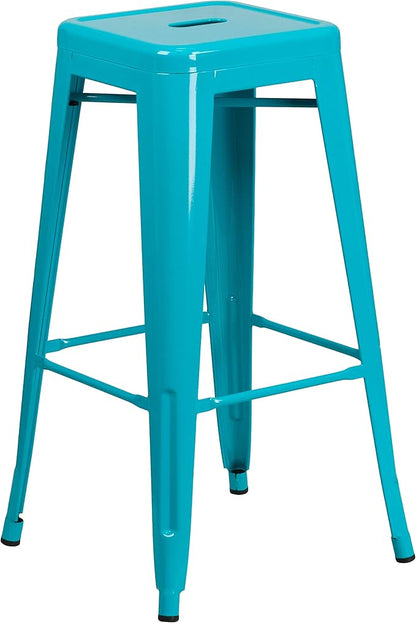 Flash Furniture Kai Commercial Grade 4 Pack 30" High Backless Crystal Teal-Blue Indoor-Outdoor Barstool