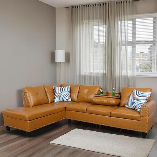 L-Shaped Sectional Sofa, Modern Sectional Couches Home Sofas for Living Room with Movable Chaise, Modular Living Room Sets Furniture for Apartment Bedroom & Office, Ginger
