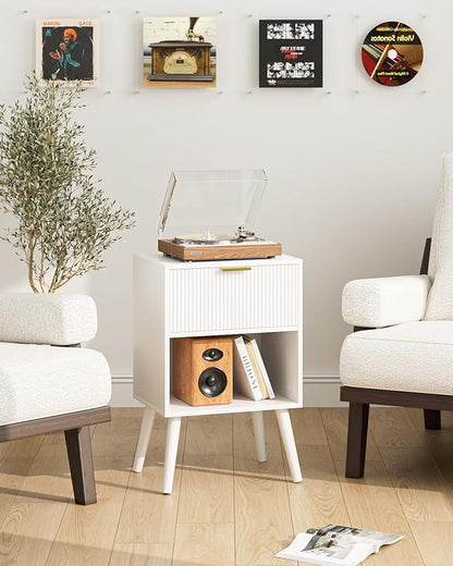 Nightstand, Small Side Table, Bedside Table with Drawer, Modern Night Stand, End Table for Bedroom, Living Room (White Stripe)