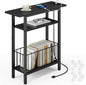 Vagusicc Narrow Side Table with Charging Station, 3-Tier Skinny Side End Table for Couch, Small End Tables for Small Spaces, 25.2" Tall Slim Nightstand Bedside Table for Living Room, Bedroom, Black