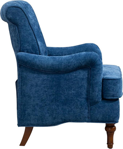 Ball & Cast Comfy Chenille Club Sofa Living Room Chairs,Accent Chair with Springs Cushions & Retro Wooden Legs,Reading Armchair for Bedroom,Office,Blue