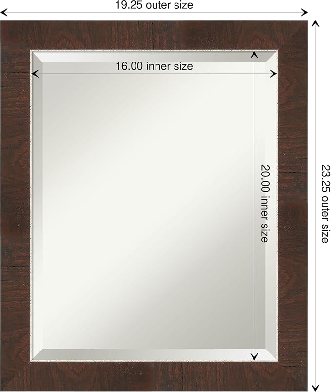 Amanti Art Brown Bathroom Mirror for Over Sink, 23x19 Wildwood Brown Narrow Rectangle Vanity Mirror, Small Rustic Farmhouse Frame, Hangs Horizonally and Vertically, Bathroom Wall Decor, Beveled Edge