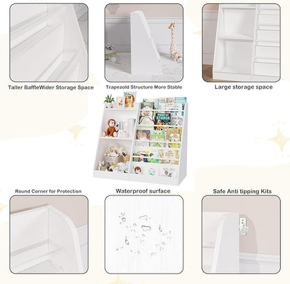 Lkeiyay Kids Bookshelf and Toy Storage,Nursery Bookshelf,Single-Sided Book Display with Storage,White