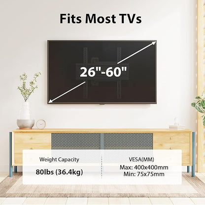 USX MOUNT Corner TV Wall Mount for 26-60 Inch TVs up to 80 lbs, Single Articulating Arm, Full Motion TV Wall Mount Bracket with Swivel and Tilt, Max VESA 400x400mm