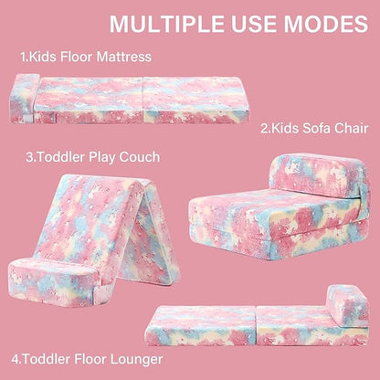 Tiita Folding Sofa Bed for Kids, Toddler Fold Out Couch Bed with Removable Cover, Kids Futon Sleeper Chair Folding Bed Mattress for Kids Room, Living Room, Guest Room,Colorful