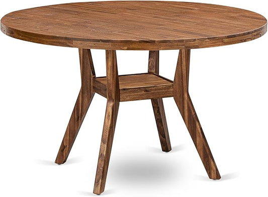 I58-0N-TP - A Wood Kitchen Table with a Round Tabletop and Stylish Pedestal, Antique Walnut Finish.
