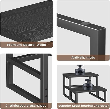 Homeiju 3 in 1 Step Stools for Adults Kids Toddler, Heavy Duty Wooden Step Stool with Non-Slip Pads, 2 Tire Step Stool for Kitchen Bathroom Bedroon Stepping Stool, Black