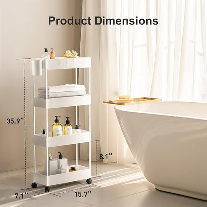 Pipishell Slim Storage Cart with Wheels, Bathroom Cart Organizer Bathroom Storage Small, Rolling Cart for Bathroom, Laundry Room, Kitchen, Narrow Space, Black PIUC04