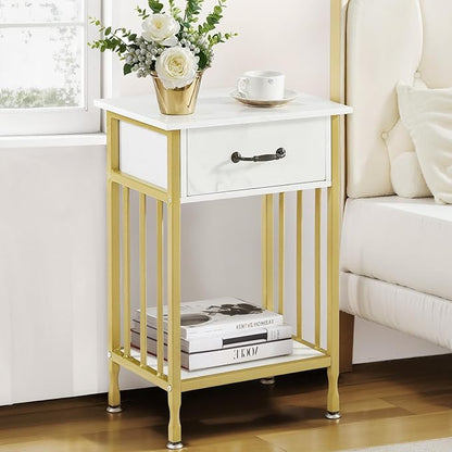 VECELO Nightstands, Industrial Side Table/End Tables with Drawer and Storage Shelf, Night Stands for Bedroom, Living Room, Wood Metal Furniture, Easy Assembly