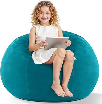 HABUTWAY 2FT Bean Bag Chair, 2' Beanbags Small Bean Bag Chairs with Filling, Teardrop Bean Bag Chair Luxurious Velvet Ultra Soft Fur with Removable Cover (Dark Green)
