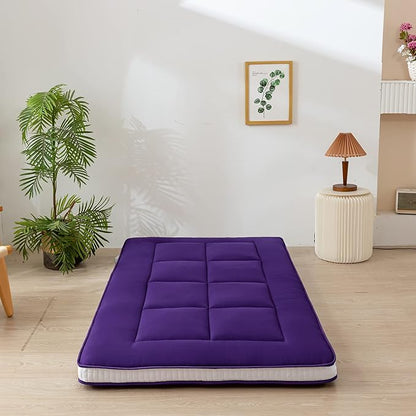 MAXYOYO Twin Bed Mattress Japanese Floor Mattress Futon Mattress, Twin Mattress Pad Camping Mattress Floor Bed Mattress Topper, Easy to Foldable and Portable, Purple Futon Single Mattress