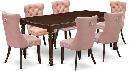 East West Furniture DODA7-MAH-23 7 Piece Kitchen Table Set Includes a Rectangle Dining Table with Butterfly Leaf and 6 Polyester Fabric Upholstered Chairs, 42x78 Inch, Mahogany