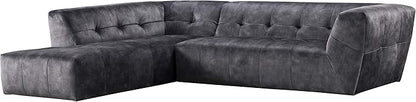 Acanva Luxury Mid-Century Velvet Tufted Low Back Sofa Set L-Shape 2-Piece Living Room Couch, 113"W Left Hand Facing Sectional, Grey