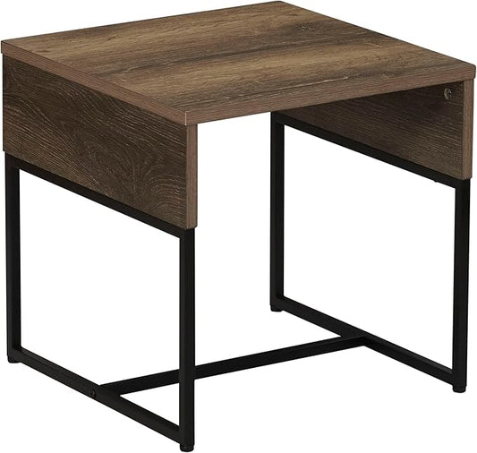 Household Essentials Wrap Square Side End Table Ashwood Rustic Wood Grain and Black Metal