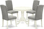 East West Furniture ANEN5-LWH-06 5 Piece Dining Room Furniture Set Includes a Round Kitchen Table with Pedestal and 4 Dark Shitake Linen Fabric Parsons Dining Chairs, 36x36 Inch, Linen White