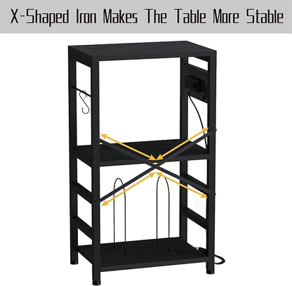 End Table with LED Light,Record Player Stand with Charging Station,Vinyl Records Storage,Turntable Stand Albums Storage for Music Room Studio-Industry Black